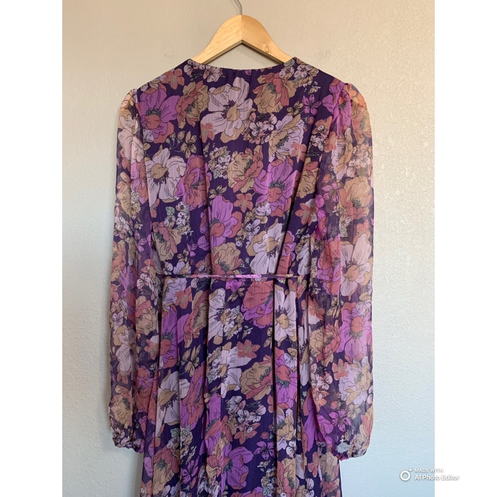 Lulus XL Feeling Sweet Purple Floral Print Long Sleeve Wrap Maxi Dress NWT - Picture 8 of 16